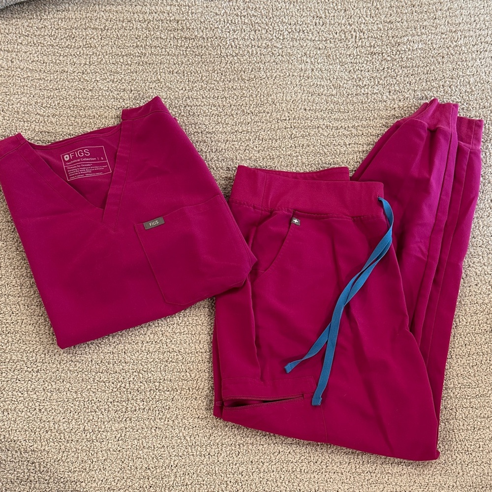 Figs Scrub Set Small One Pocket Top Large High Waisted Jogger Bottoms